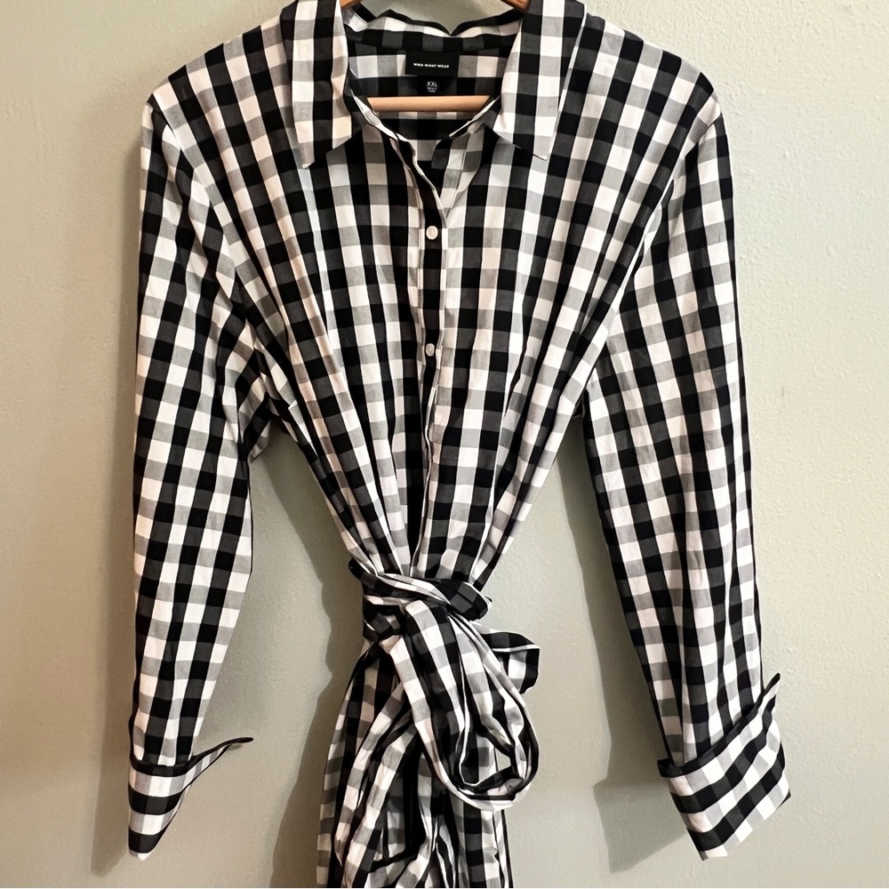 Who What Wear Black and White Checkered Midi Dress